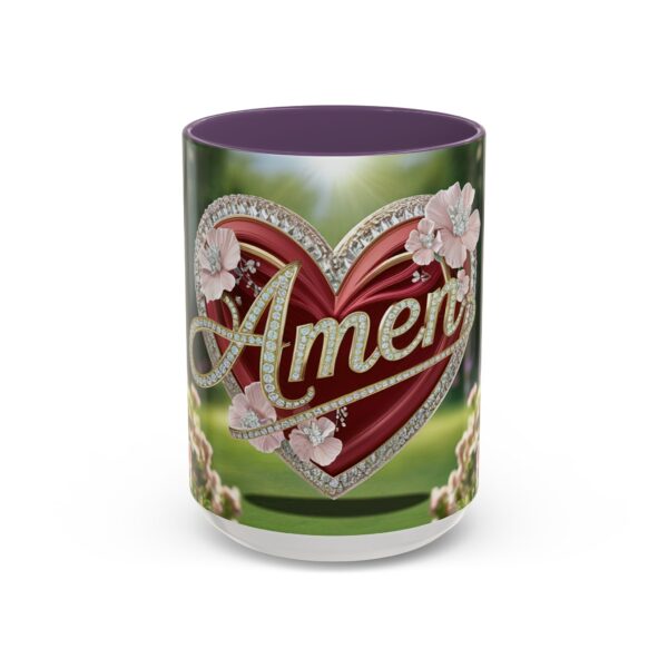 Our "Amen" Inspirational 'Elaborate Red Flowers Heart' design Accent Coffee Mug, Perfect for Wedding Gifts, Love & Faith Decor, Philippians 4:8 - Image 57