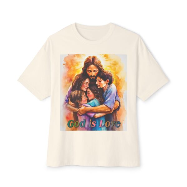 Our "God is Love" series with Jesus hugging a small family! Christian Unisex Tee, Oversized T-Shirt, Inspirational Shirt, Faith Apparel - Image 13
