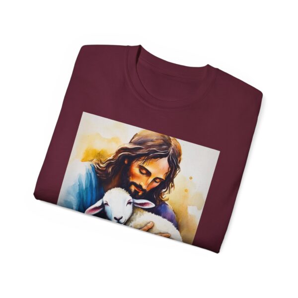 Our "God is Love" series with Jesus hugging a BABY LAMB, Inspirational Christian Unisex Cotton T-Shirt, Faith Spiritual Apparel, Love Gift - Image 16