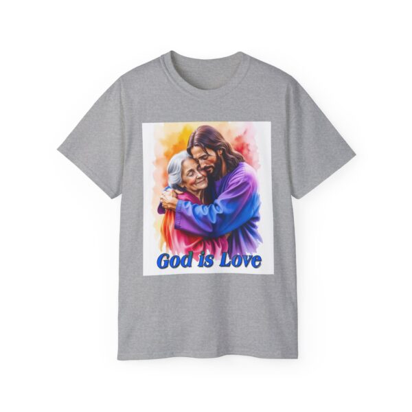 Our "God is Love" series with Jesus hugging Grandmother, Inspirational Christian Unisex Cotton T-Shirt, Faith Spiritual Apparel, Love Gift - Image 6