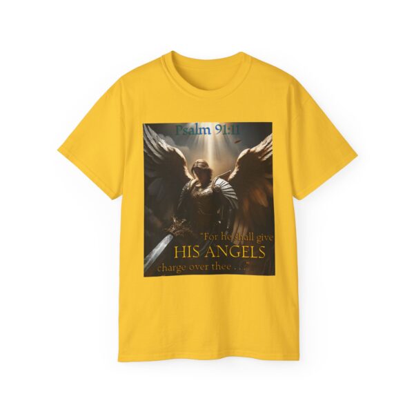 Our Guardian Angel, Psalm 91 "He gives his angels charge over thee" Inspirational Christian Design Unisex Cotton T-Shirt, Faith Apparel - Image 21