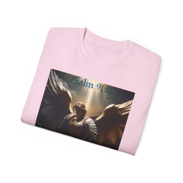 Our Guardian Angel, Psalm 91 "He gives his angels charge over thee" Inspirational Christian Design Unisex Cotton T-Shirt, Faith Apparel - Image 52