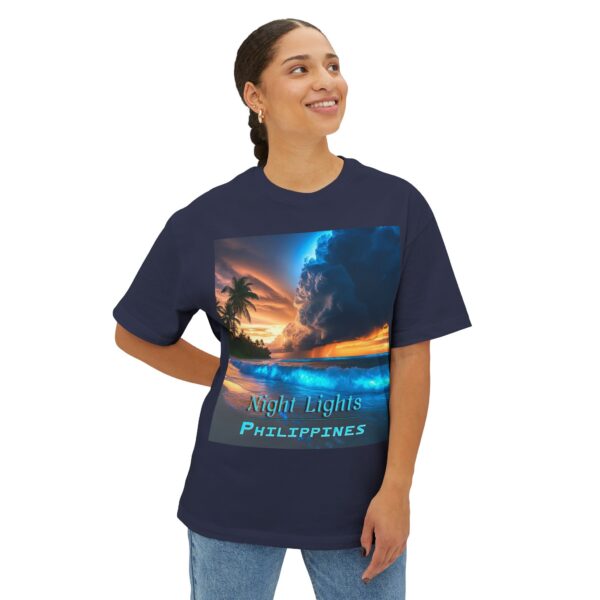 Inspirational Unisex Tee, Oversized T-Shirt for Men and Women, with our "Night Lights-Philippines" design! Beauty of Creation Tropical Beach - Image 35
