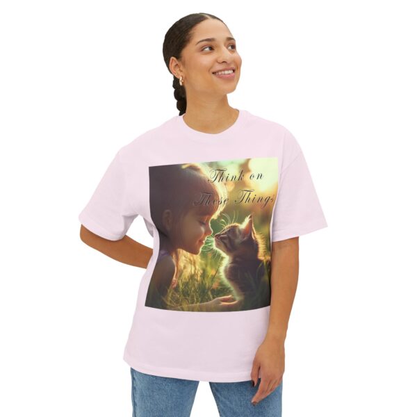 Inspirational Unisex Tee, Oversized T-Shirt for Men and Women, with 'Kitten Kisses' "Think on these things" design Faith Apparel, Biblical - Image 7