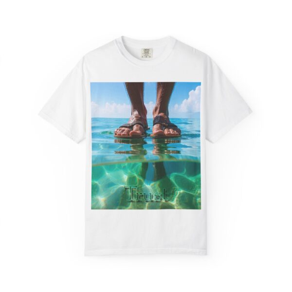 Garment-Dyed Unisex T-Shirt, Walk on Water "Trust" Graphic Design Tee, Summer Casual Wear, Beach Day Outfit, Ocean Lover Gift, Relaxed Style
