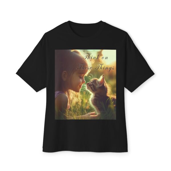 Inspirational Unisex Tee, Oversized T-Shirt for Men and Women, with 'Kitten Kisses' "Think on these things" design Faith Apparel, Biblical - Image 9