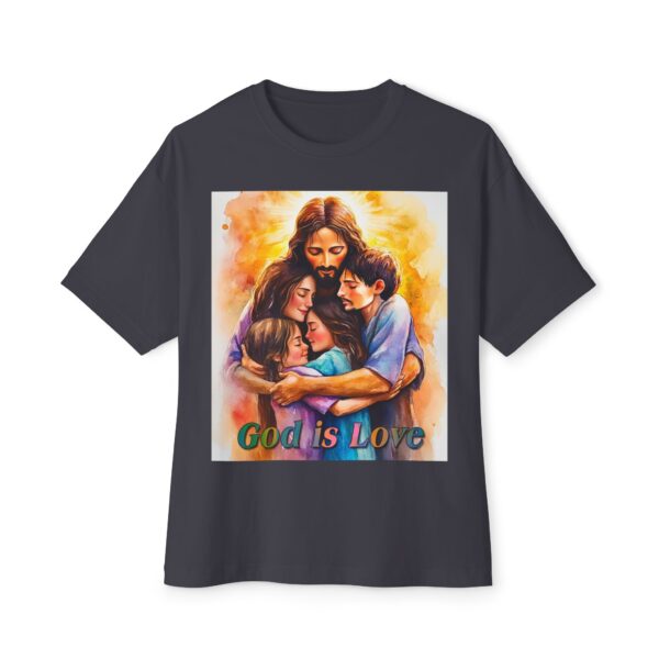Our "God is Love" series with Jesus hugging a small family! Christian Unisex Tee, Oversized T-Shirt, Inspirational Shirt, Faith Apparel - Image 21