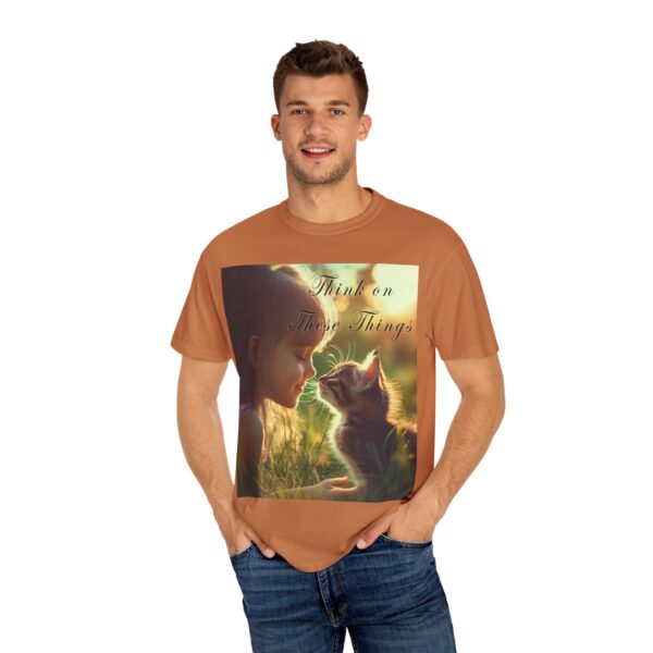 Garment-Dyed Unisex T-Shirt with our 'Kitten Kisses' "Think on these things" design summer Casual Wear, Relaxed Style Inspirational Phil 4:8 - Image 16