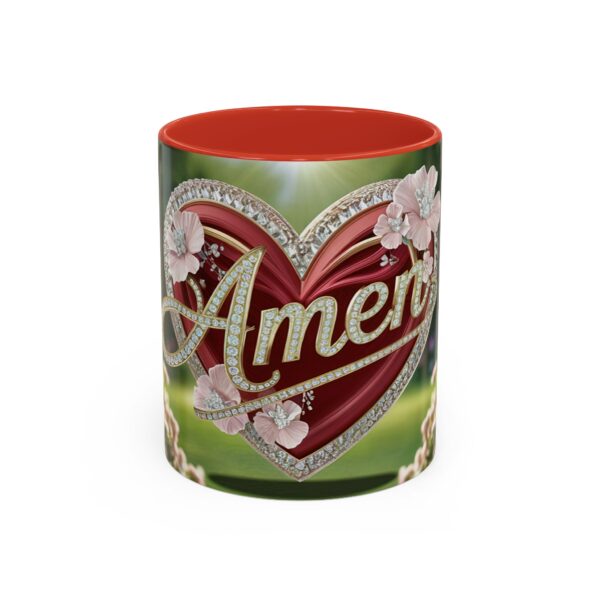 Our "Amen" Inspirational 'Elaborate Red Flowers Heart' design Accent Coffee Mug, Perfect for Wedding Gifts, Love & Faith Decor, Philippians 4:8 - Image 13