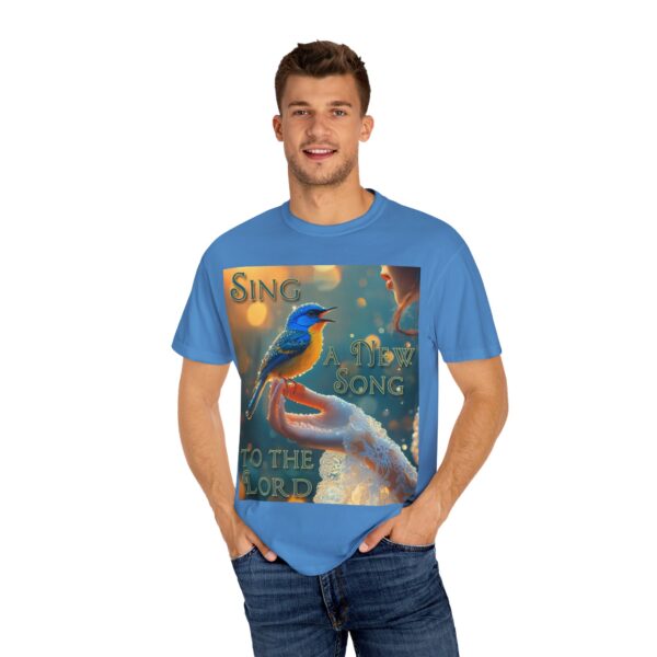 Garment-Dyed Unisex T-Shirt, with our 'Song Bird' "Sing a New Song" design! Summer Casual Wear, Relaxed Style Inspirational Phil 4:8 - Image 36