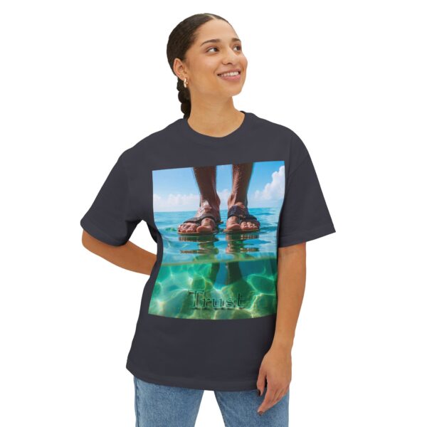 Christian Unisex Tee, Oversized T-Shirt for Men and Women, with "Trust" design Inspirational Faith Apparel, Walk on Water Design - Image 23