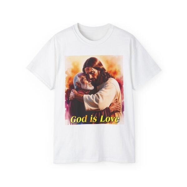 Our "God is Love" series with Jesus hugging PAPA! Inspirational Christian Unisex Cotton T-Shirt, Faith Spiritual Apparel, Love Gift - Image 6