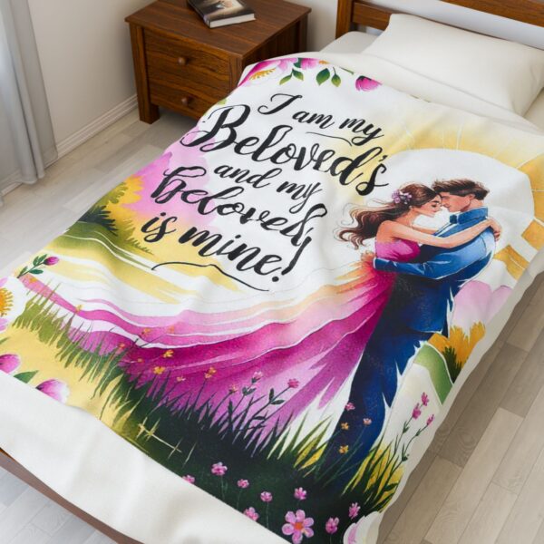 Our beautiful "I am my Beloved's" Inspirational Velveteen Plush Blanket - A Cozy Gift for Wedding, Anniversary, Home Decor. Throw, Bedding - Image 8