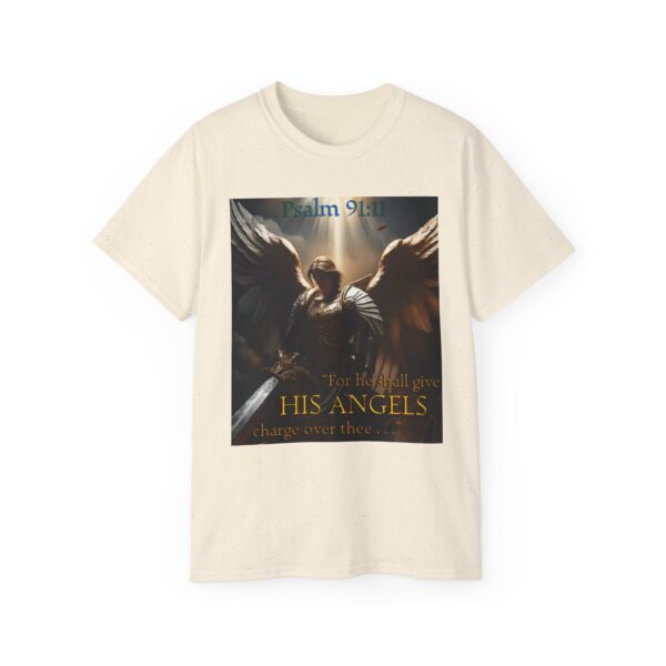 Our Guardian Angel, Psalm 91 "He gives his angels charge over thee" Inspirational Christian Design Unisex Cotton T-Shirt, Faith Apparel - Image 17