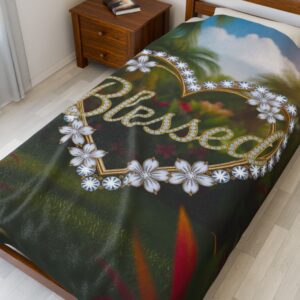 Our Beautiful "BLESSED" Inspirational 'Diamond Ring heart' Design' Velveteen Plush Throw Blanket, A Cozy Gift for Anniversary, Home Faith Decor Bedding