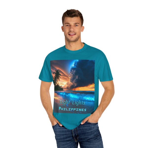 Garment-Dyed Unisex T-Shirt, with our "Night Lights - Philippines" design! Summer Casual Wear, Relaxed Style Inspirational Tropical Beach - Image 34