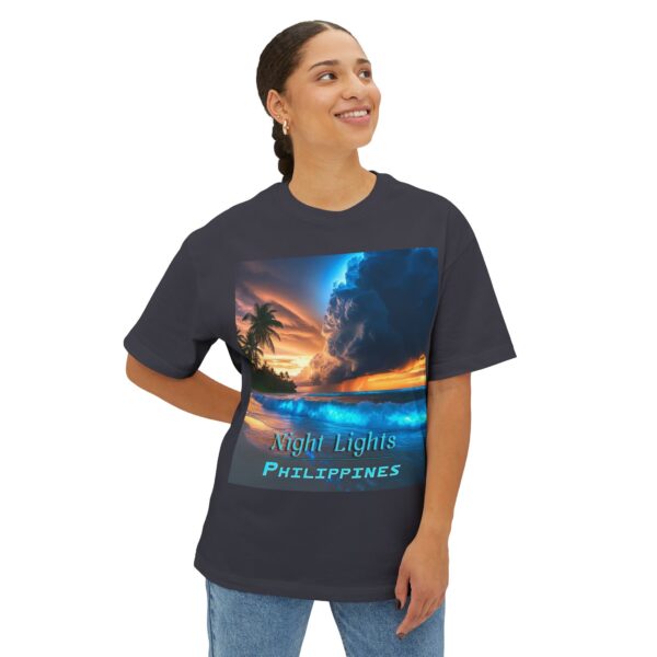 Inspirational Unisex Tee, Oversized T-Shirt for Men and Women, with our "Night Lights-Philippines" design! Beauty of Creation Tropical Beach - Image 23