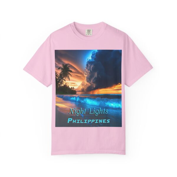 Garment-Dyed Unisex T-Shirt, with our "Night Lights - Philippines" design! Summer Casual Wear, Relaxed Style Inspirational Tropical Beach - Image 47