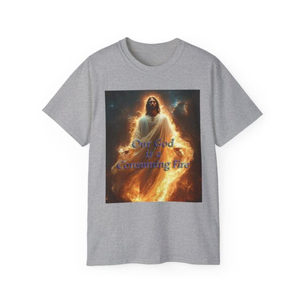 Our majestic "Our God is a Consuming Fire" Inspirational Christian Unisex Cotton T-Shirt, Faith Spiritual Apparel, Gift for Christians - Image 5