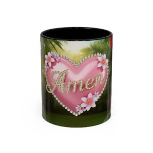 Our "Amen" Inspirational 'Solid Pink Heart' design Accent Coffee Mug, Perfect for Wedding Gifts, Love & Faith Decor, Philippians 4:8