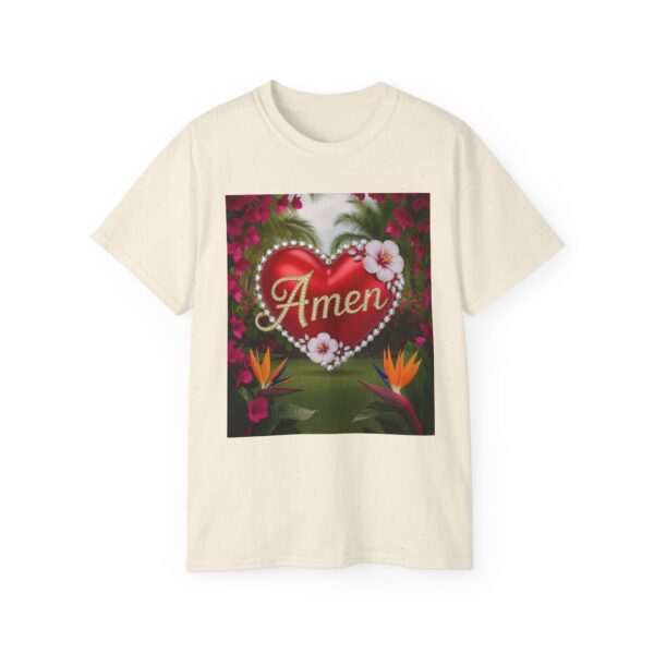 Our "Amen" Inspirational 'Solid Red Heart' Design Vintage Christian Faith Apparel Unisex Cotton T-Shirt, Thoughtful Quote, Philippians 4:8 - Image 2