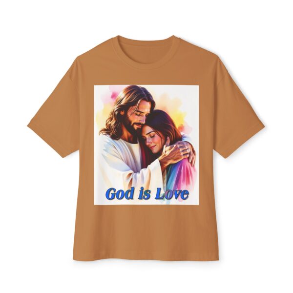Our "God is Love" series featuring Jesus hugging a young lady! Inspirational Christian Unisex Tee, Oversized Shirt, Boxy Top - Image 17