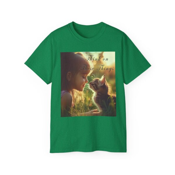 Inspirational 'Kitten Kisses' "Think on these things" Vintage Christian Faith Apparel Unisex Cotton T-Shirt, Pet Lover Cute Thoughtful Quote - Image 29