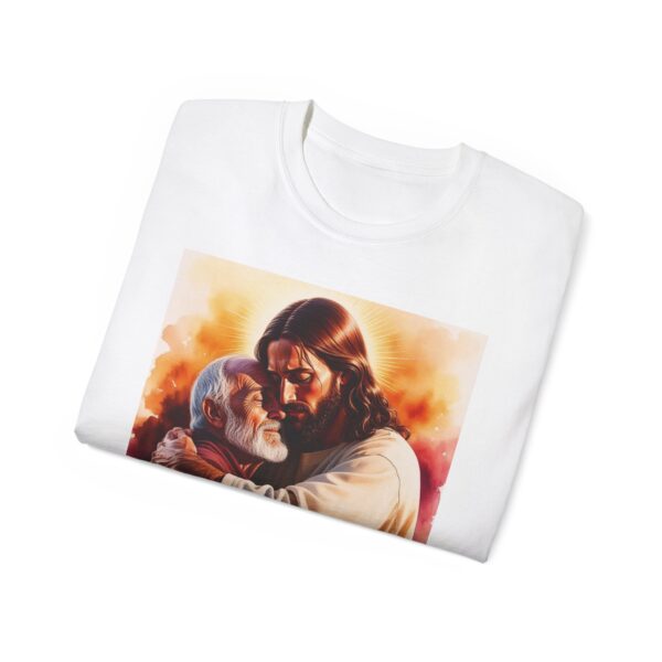 Our "God is Love" series with Jesus hugging PAPA! Inspirational Christian Unisex Cotton T-Shirt, Faith Spiritual Apparel, Love Gift - Image 9