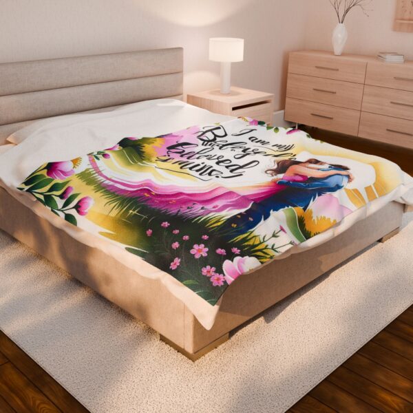 Our beautiful "I am my Beloved's" Inspirational Velveteen Plush Blanket - A Cozy Gift for Wedding, Anniversary, Home Decor. Throw, Bedding - Image 4
