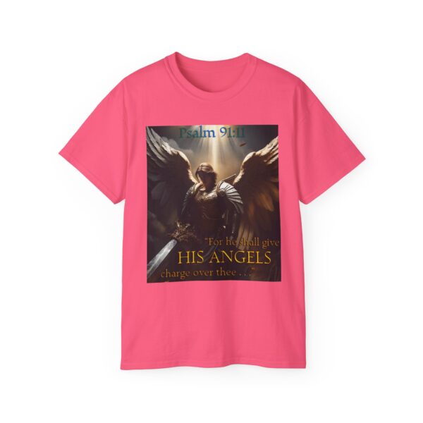 Our Guardian Angel, Psalm 91 "He gives his angels charge over thee" Inspirational Christian Design Unisex Cotton T-Shirt, Faith Apparel - Image 53