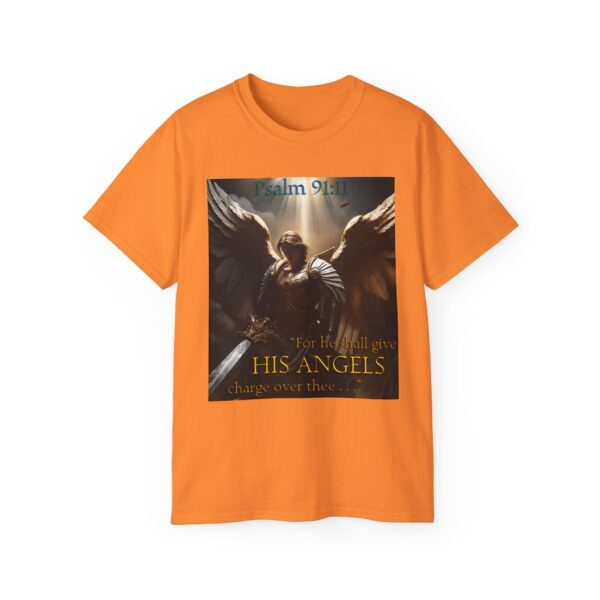 Our Guardian Angel, Psalm 91 "He gives his angels charge over thee" Inspirational Christian Design Unisex Cotton T-Shirt, Faith Apparel - Image 13