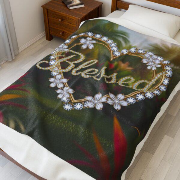 Our Beautiful "BLESSED" Inspirational 'Diamond Ring heart' Design' Velveteen Plush Throw Blanket, A Cozy Gift for Anniversary, Home Faith Decor Bedding - Image 7