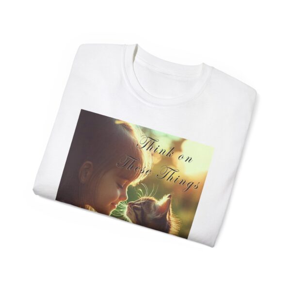 Inspirational 'Kitten Kisses' "Think on these things" Vintage Christian Faith Apparel Unisex Cotton T-Shirt, Pet Lover Cute Thoughtful Quote - Image 4