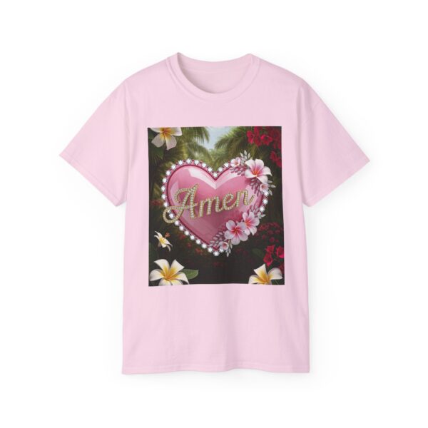 Our "Amen" Inspirational 'Solid Pink Heart' Design Vintage Christian Faith Apparel Unisex Cotton T-Shirt, Thoughtful Quote, Philippians 4:8 - Image 2