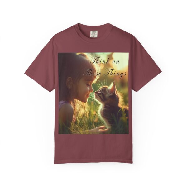Garment-Dyed Unisex T-Shirt with our 'Kitten Kisses' "Think on these things" design summer Casual Wear, Relaxed Style Inspirational Phil 4:8 - Image 53