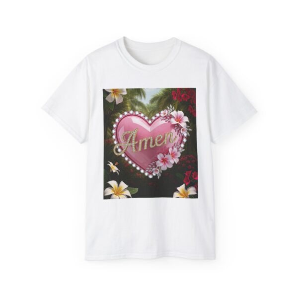 Our "Amen" Inspirational 'Solid Pink Heart' Design Vintage Christian Faith Apparel Unisex Cotton T-Shirt, Thoughtful Quote, Philippians 4:8 - Image 6