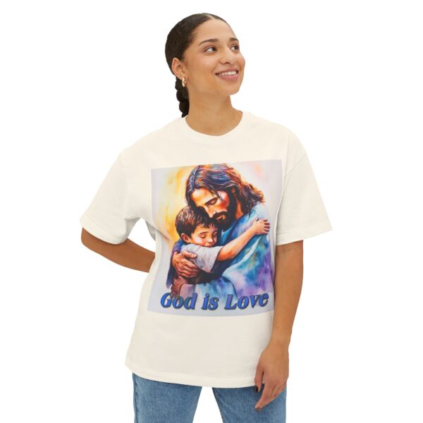 Our "God is Love" series with Jesus hugging a small boy! Christian Unisex Tee, Oversized T-Shirt, Inspirational Shirt, Faith Apparel - Image 15