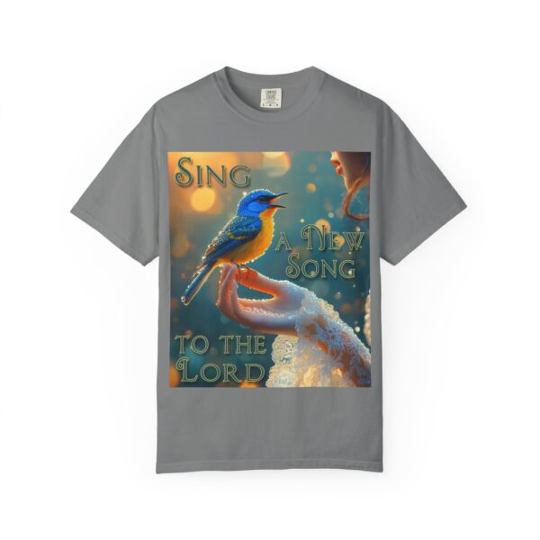 Garment-Dyed Unisex T-Shirt, with our 'Song Bird' "Sing a New Song" design! Summer Casual Wear, Relaxed Style Inspirational Phil 4:8 - Image 17