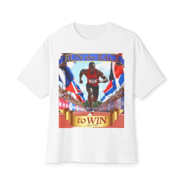 Our "RUN the RACE to WIN" Biblical Unisex Tee Inspirational Christian Tshirt for Men and Women, Oversized Shirt, Boxy Top, Unisex Tee Shirt, - Image 5