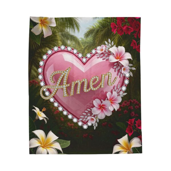 Our Beautiful "Amen" Inspirational 'Pink Heart' Design Velveteen Plush Throw Blanket, Cozy Gift for Anniversary, Home Decor Bedding - Image 5