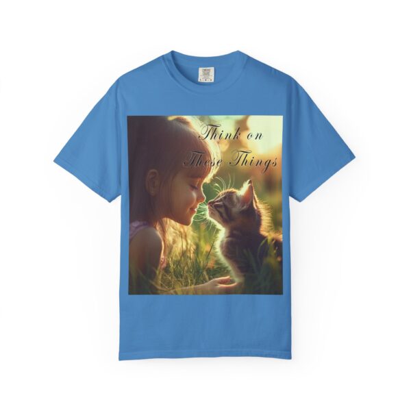 Garment-Dyed Unisex T-Shirt with our 'Kitten Kisses' "Think on these things" design summer Casual Wear, Relaxed Style Inspirational Phil 4:8 - Image 33