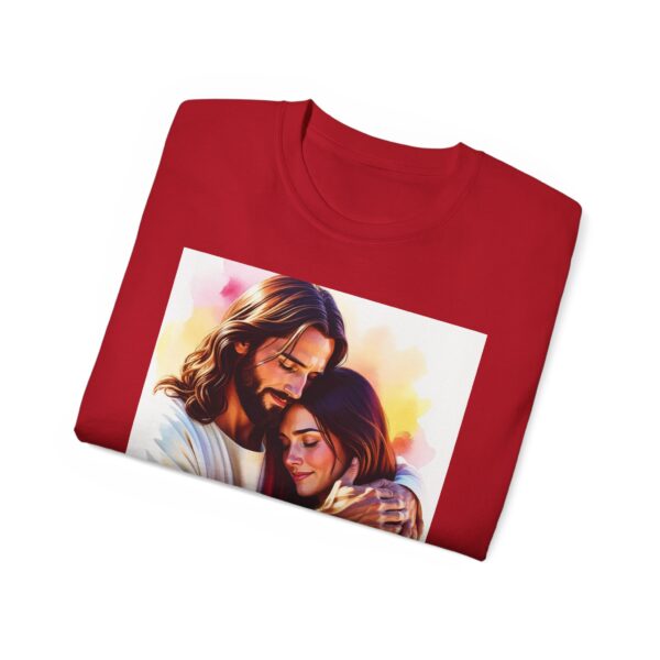 Our "God is Love" series with Jesus hugging a YOUNG LADY, Inspirational Christian Unisex Cotton T-Shirt, Faith Spiritual Apparel, Love Gift - Image 61