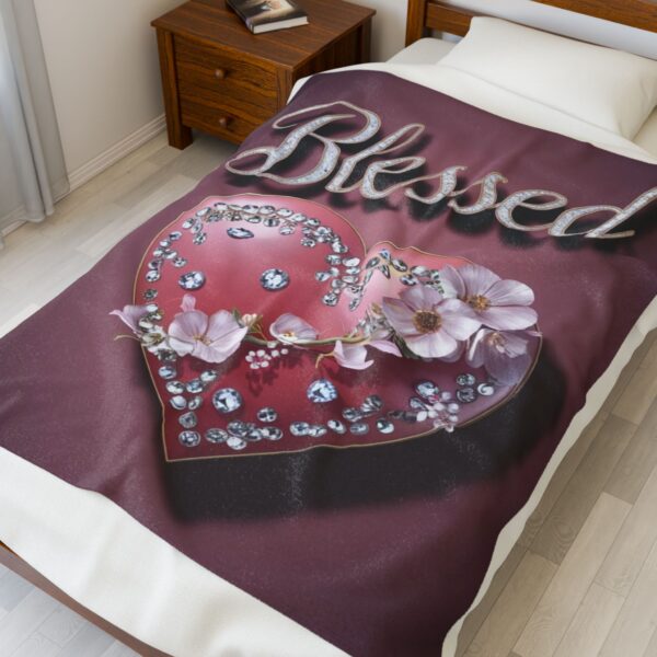 Beautiful "Blessed" Inspirational Velveteen Plush Blanket - A Cozy Gift for Anniversary, Wedding, Home Decor. Throw, Bedding, Inspirational - Image 7