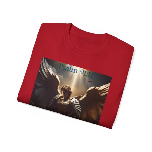 Our Guardian Angel, Psalm 91 "He gives his angels charge over thee" Inspirational Christian Design Unisex Cotton T-Shirt, Faith Apparel - Image 60