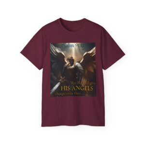 Our Guardian Angel, Psalm 91 "He gives his angels charge over thee" Inspirational Christian Design Unisex Cotton T-Shirt, Faith Apparel