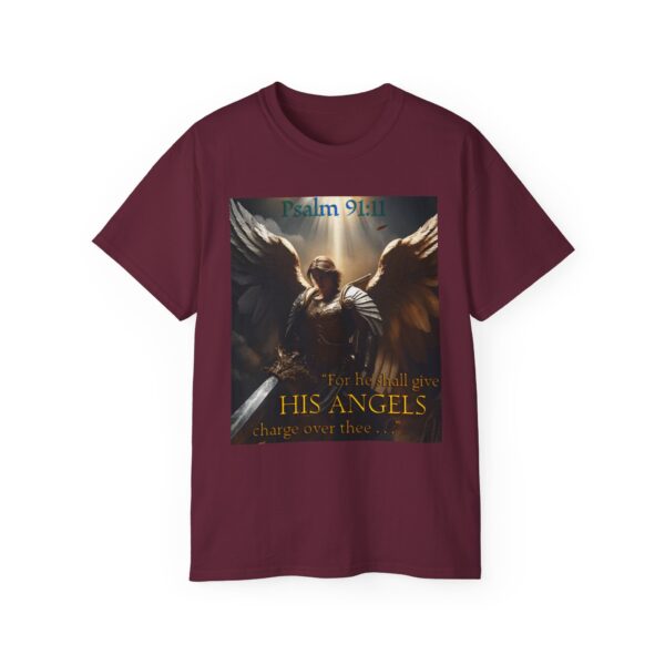 Our Guardian Angel, Psalm 91 "He gives his angels charge over thee" Inspirational Christian Design Unisex Cotton T-Shirt, Faith Apparel