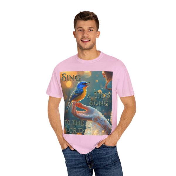 Garment-Dyed Unisex T-Shirt, with our 'Song Bird' "Sing a New Song" design! Summer Casual Wear, Relaxed Style Inspirational Phil 4:8 - Image 48