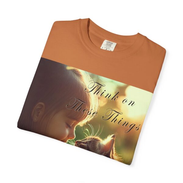 Garment-Dyed Unisex T-Shirt with our 'Kitten Kisses' "Think on these things" design summer Casual Wear, Relaxed Style Inspirational Phil 4:8 - Image 15