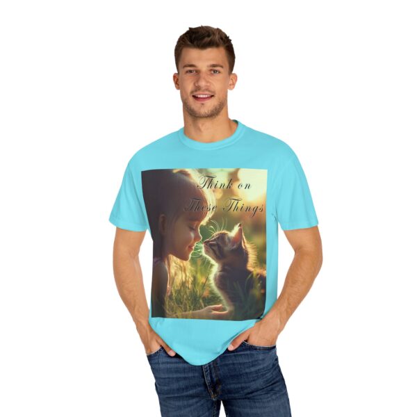 Garment-Dyed Unisex T-Shirt with our 'Kitten Kisses' "Think on these things" design summer Casual Wear, Relaxed Style Inspirational Phil 4:8 - Image 32