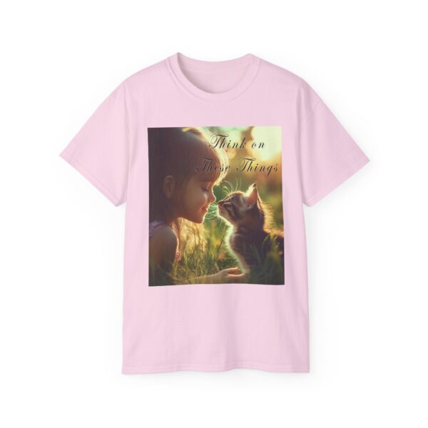 Inspirational 'Kitten Kisses' "Think on these things" Vintage Christian Faith Apparel Unisex Cotton T-Shirt, Pet Lover Cute Thoughtful Quote - Image 49